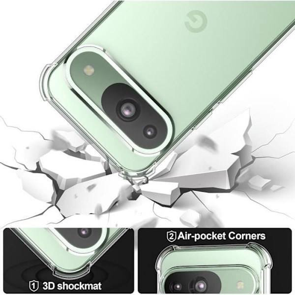 Coque i silikon - Google Pixel 9 Pro - Transparent - Stötsäker - Förstärkta hörn - 2 härdade glas Transparent