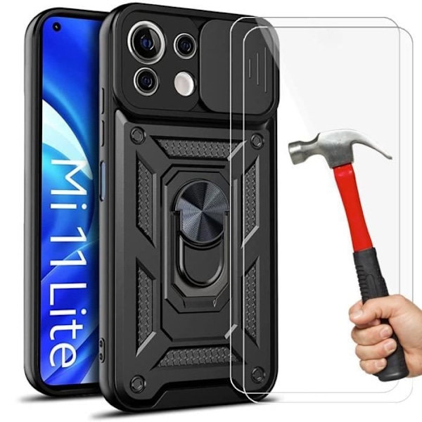 Fodral och härdade glasögon - E.F.CONNECTION - Xiaomi 11 Lite 5G - Svart - Stötskydd - Upphöjd kant Svart