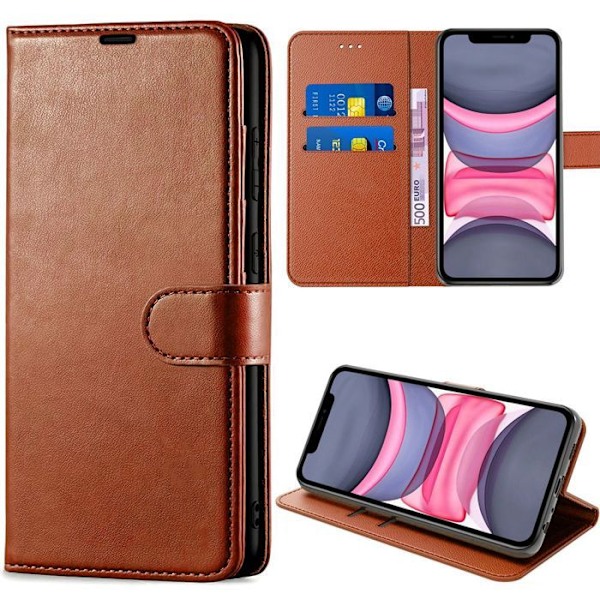 Coque til iPhone 11, Flip Case i blødt syntetisk læder, stødabsorberende og ridsefast - Brun kastanj
