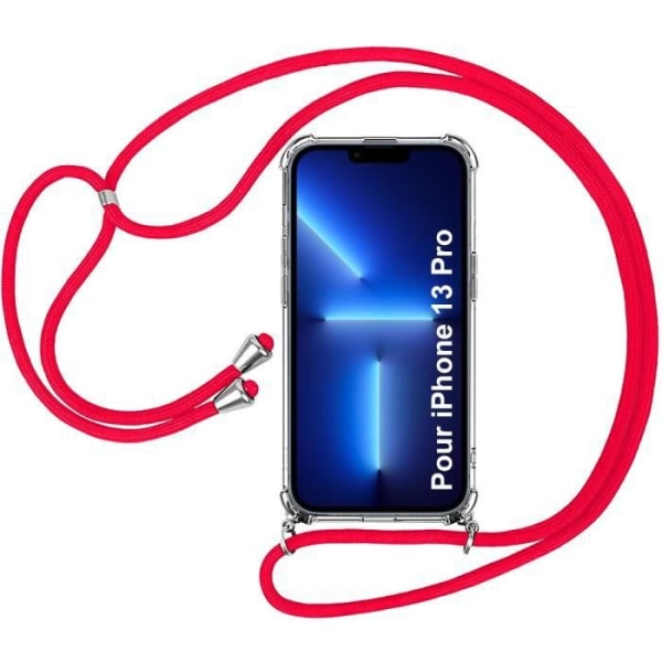 Axelremsfodral för iPhone 13 Pro (6.1") Mjukt anti-skrapa Transparent + Röd axelrem