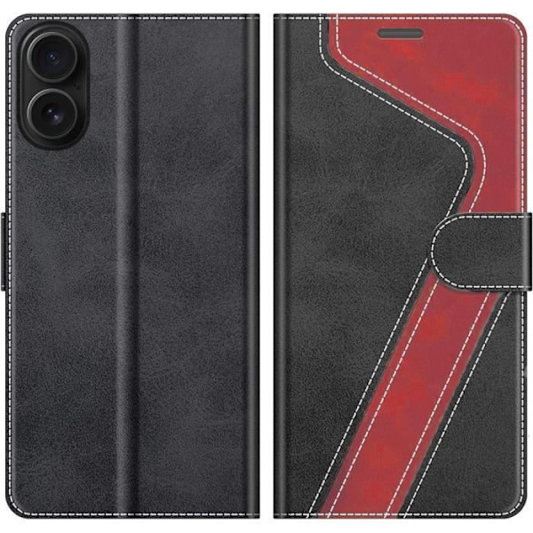 Plånboksfodral - Fodral - iPhone 16 Plus - PU-läder - Röd-Svart - Repellent röd svart