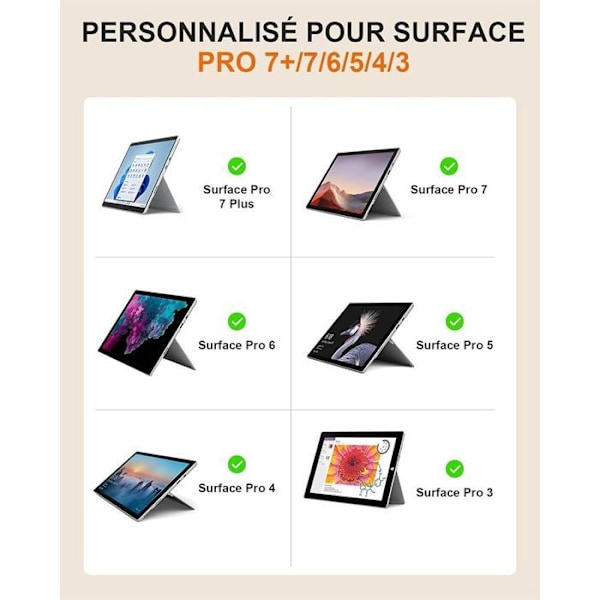 Tangentbord för Microsoft Surface Pro 7 Plus / 7 / 6 / 5 / 4 / 3, Bluetooth Bakgrundsbelysning AZERTY med Pekplatta