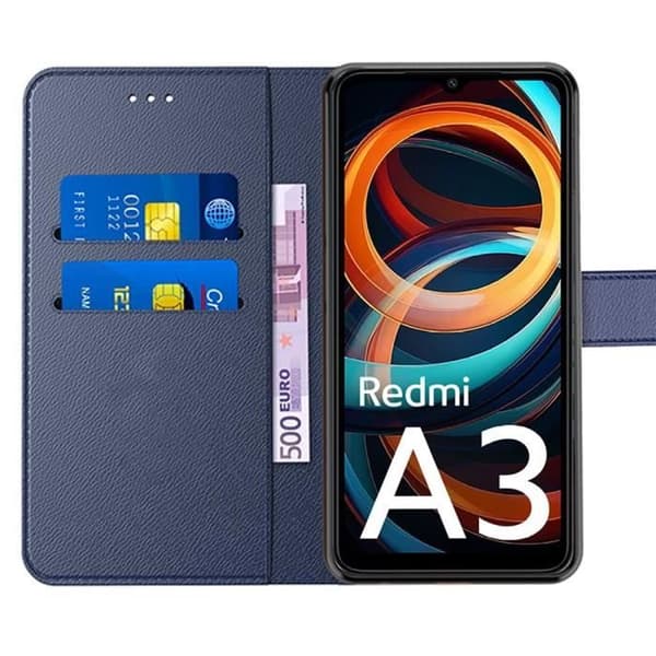 Coque - E.F.CONNECTION - för Xiaomi Redmi A3 - PU-läder - Stötmotståndskraftig - Justerbart Stöd marinblå