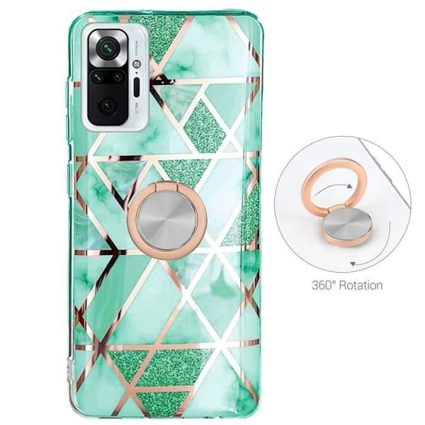Coque - E.F.CONNECTION - För Xiaomi Redmi Note 10 Pro - Silikon - Turkos Marmor - Rotationsring 360° Turkos
