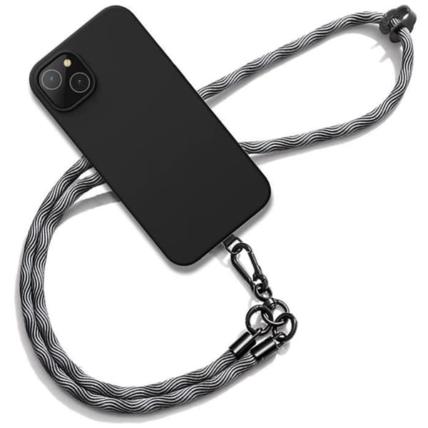 Fodral - Silikon - för iPhone 15 Plus - Svart - Avtagbar Rem - Repfria Svart grå