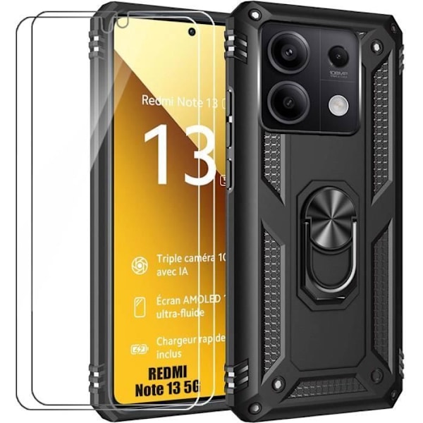 Coque - E.F.Connection - för Xiaomi Redmi Note 13 5G - Svart - Stötabsorberande - Represistent - med 2 Glas Svart