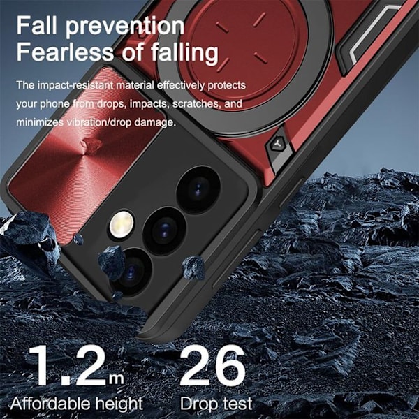 Fodral för Xiaomi Redmi Note 14 4G (ej för 5G) Stöttålig med Ring och Skydande Objektiv som Glider - Röd Röd