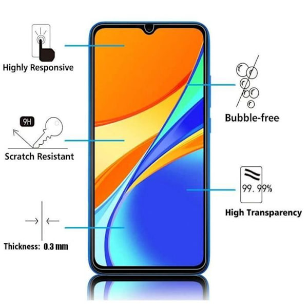 Lot- 4 hærdet glasbeskyttelse til Redmi 9C Anti Trace Screen Films Transparent