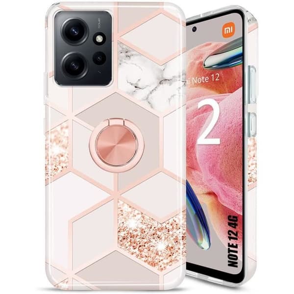 Fodral - Xiaomi - Redmi Note 12 - Silikon - Rosa Marmor - Stödfäste Rosa marmor
