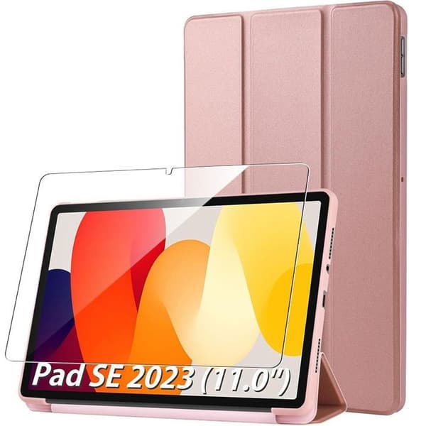 Coque + Härdat Glas -E.F.CONNECTION - för Xiaomi Redmi Pad SE 11 - Rosa - Stötsäker - Fällbart Stöd Rosa