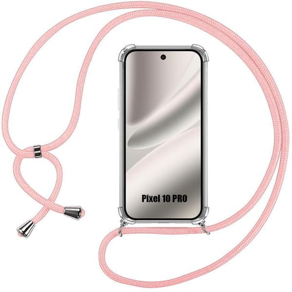 Skal för Google Pixel 10 Pro, Transparent Stötsäker Silikon med Rosa Snodd Rosa, klar