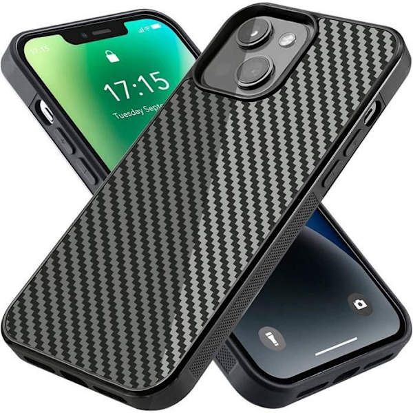 Skyddande fodral för iPhone 14 - E.F.CONNECTION - Flexibelt - Kolfiber - Svart Svart