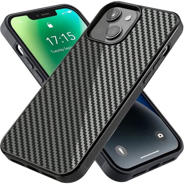 Skyddsskal - E.F.CONNECTION - för iPhone 14 - Flexibelt - Kolfiber - Svart Svart