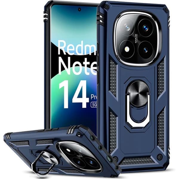 Skyddande skal - E.F.CONNECTION - För Xiaomi Redmi Note 14 Pro+ 5G - Hård - Stötsäker - 360° bakre ring marinblå