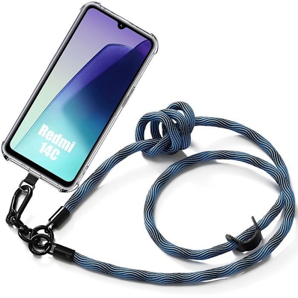 Skydd för Xiaomi Redmi 14C - Stötsäker med Avtagbart Snöre Blå - E.F.Connection Transparent