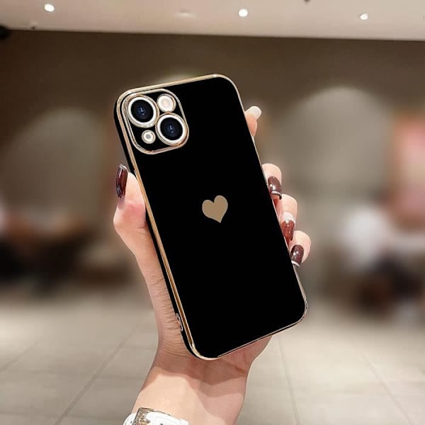 Skal för iPhone 15 Plus med hjärtmönster Anti-Scratch Mjuk TPU Svart