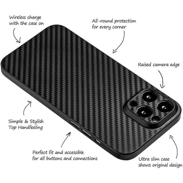 Skyddshölje - E.F.CONNECTION - för iPhone 14 Pro - Kolfiber - Stötsäker - 2 Härdade glas Svart