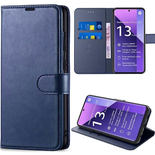 Skyddsskal - Xiaomi - Redmi Note 13 Pro+ 5G - Stötsäker - PU-läder - Justerbart stativ marinblå