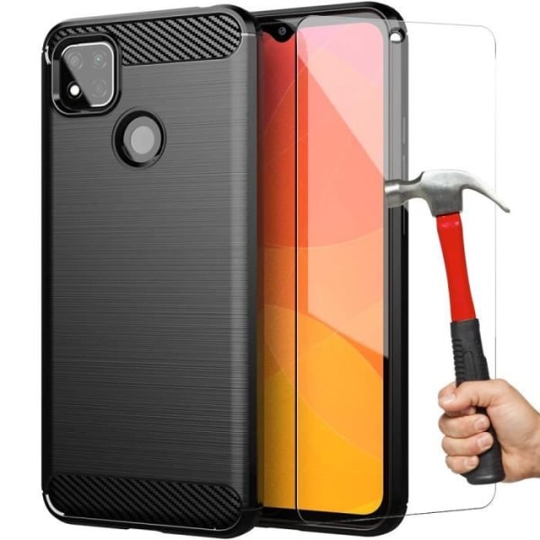 Skyddsfodral för Redmi 9C - E.F.CONNECTION - Svart silikon - Stållinjedesign - Förstärkt skydd Svart