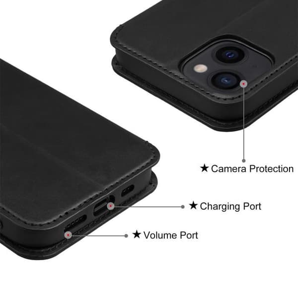 Coque - E.F.CONNECTION - för iPhone 15 Plus - Mjuk PU-läder - 360 Grad skydd - Ställningslock Svart