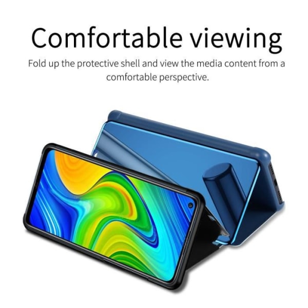 Xiaomi Redmi Note 9-fodral + [2-pack] härdat glas, spegelfodral med skyddande flipstativ för Xiaomi Redmi Note 9 - Blå