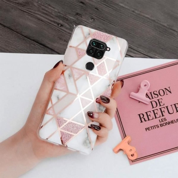 Halsbandsbandfodral för Redmi Note 9 Pink Protection Slim Marble Pattern Rosa