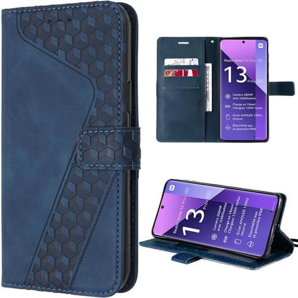 Coque - E.F.CONNECTION - För Xiaomi Redmi Note 13 Pro+ 5G - PU-läder - Mörkblå - Stötabsorberande skydd marinblå
