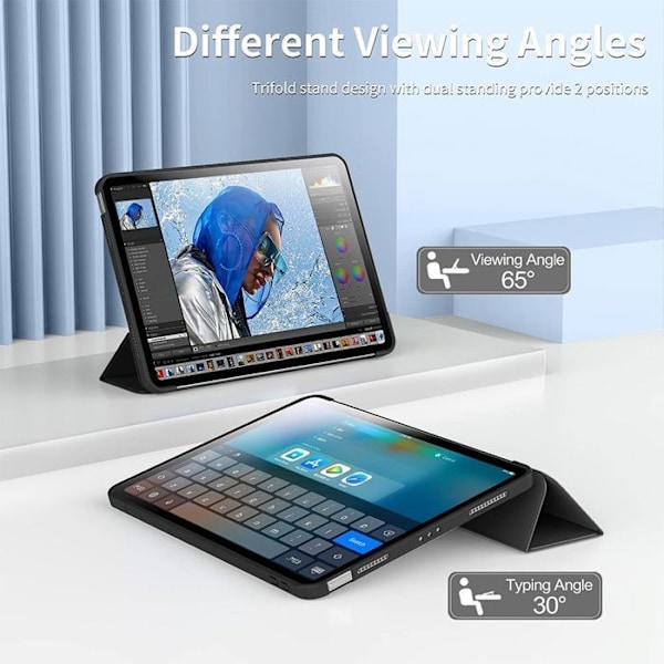 Coque + Härdat glas för iPad Air 13 tum (M3 2025, M2 2024) Stötbeständig skydd med väckningsfunktion - Svart Svart