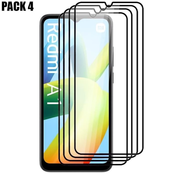 4 x helhärdat glas för Redmi A1/A2 skärmskydd Transparent med svart kant