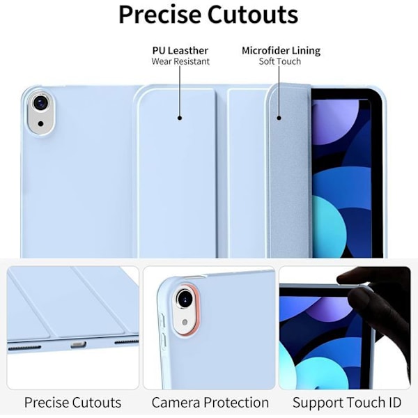 Coque + Härdat Glas för iPad Air 4/5 10,9 Tum, Helskydd Stötresistent Auto Väcka-Sova Stöd - Blå Blå