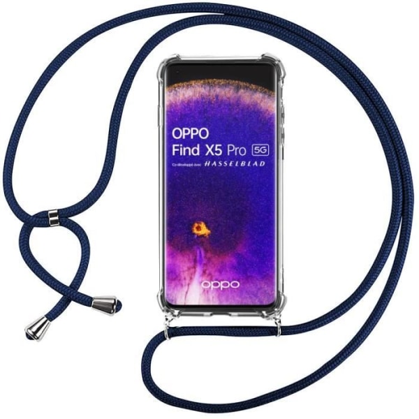 Skyddsfodral för OPPO Find X5 Pro - E.F.CONNECTION - Mjuk - Anti-Shock - TPU - Marinblå axelrem Klar / Marinblå