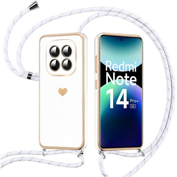 Coque til Xiaomi Redmi Note 14 Pro Plus 5G/Note 14 Pro+ 5G - TPU Stødabsorberende Hjerte Mønster med Hvid Snor Vit