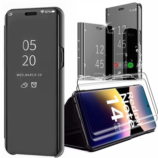 Coque + 2 Glasets för Xiaomi Redmi Note 14 Pro 5G (inte för 4G) Skydd Clear View Smart Case - Svart Svart