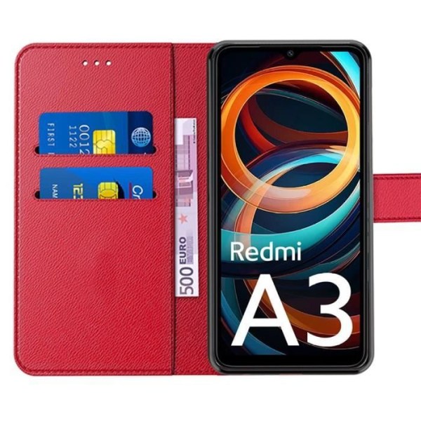 Coque til Xiaomi Redmi A3 - E.F.Connection - Sammenfoldeligt Etui - PU Læder - Stødabsorberende - Rød Röd