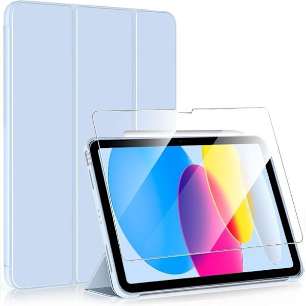 Coque + Härdat Glas för iPad 11" (A16) / iPad 10,9" 10:e Generationen, Stötsäker Skydd med Sleep/Wake Stöd - Blå Blå