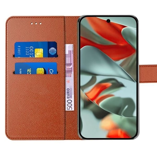 Coque - Google - Pixel 9 Pro XL - Skydd med flik - 2 härdade glas - Syntetläder Brun kastanj