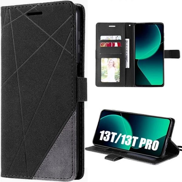 Cover för Xiaomi 13T - E.F.Connection - 13T Pro - Stötabsorberande - PU-läder - Kortfack Svart