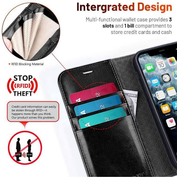 E.F.Connection Pung-etui Sort lædereffektklap til iPhone 13 Pro