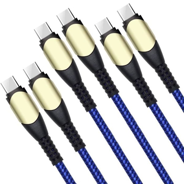 Kabelset med 3 Snabb USB-C till USB-C 60W för iPhone 16, 16 Pro, 16e, 16 Plus, iPhone 15, 15 Plus, 15 Pro Max - Nylon 1M Blå Blå