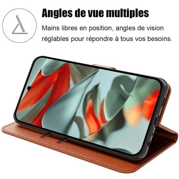 Fodral för Google Pixel 9 Pro XL - Brun - Mjuk - Stötsäker - Flip - Syntetläder kastanj