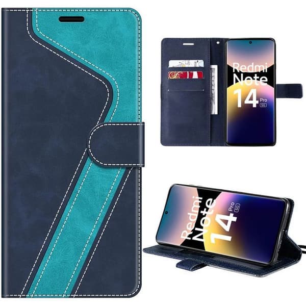 Skyddsfodral för Xiaomi Redmi Note 14 Pro 5G, Stötskydd och Repbeständig Läderlook Blå Blå