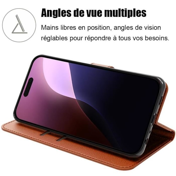Coque - MÆRKE - iPhone 16 Pro - Syntetisk Læder Brun - Magnetisk Klap - 2 Tempererede Glas kastanj