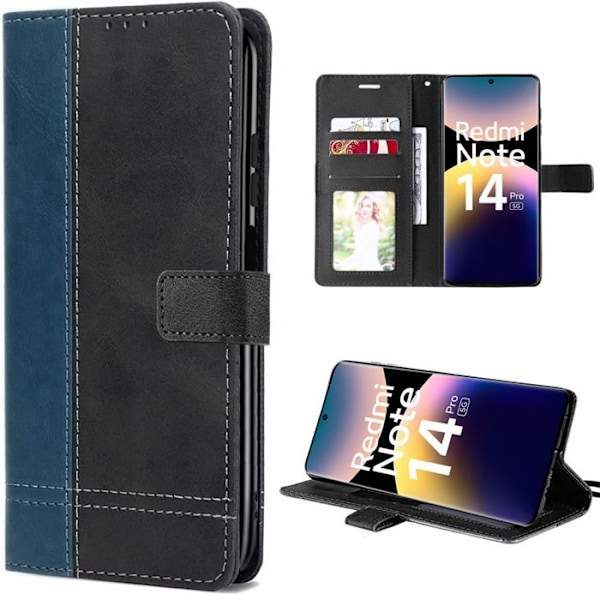 Coque til Xiaomi Redmi Note 14 Pro 5G (ikke til 4G) Beskyttelse af Syntetisk Læder Anti-Ridser Mørkeblå/Sort Marinblå, svart