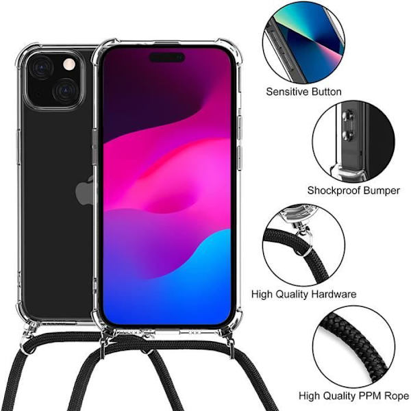 Sladdfodral till iPhone 15 Plus - Stötsäkert skydd Förstärkta hörn med rosa sladd