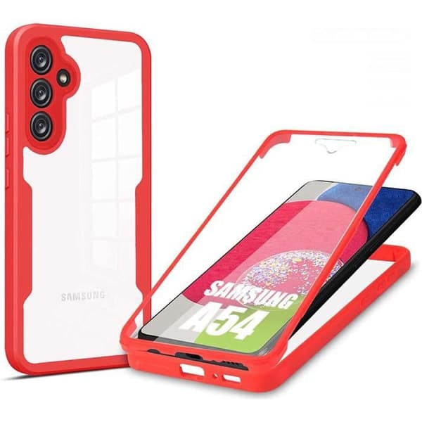 Skyddsskal - Efconnection - för Samsung Galaxy A54 - Röd Kant - 360 Graders Skydd - Repåtersäker Röd