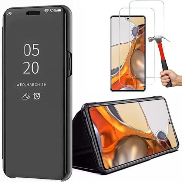Fodral + 2 härdade glasögon för Xiaomi 11T -11T Pro - Clear View Stötsäkert skydd Svart Svart