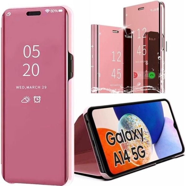 Fodral till Samsung Galaxy A14 4G/5G Flip Mirror Effect Stötsäkert skydd - Rosa