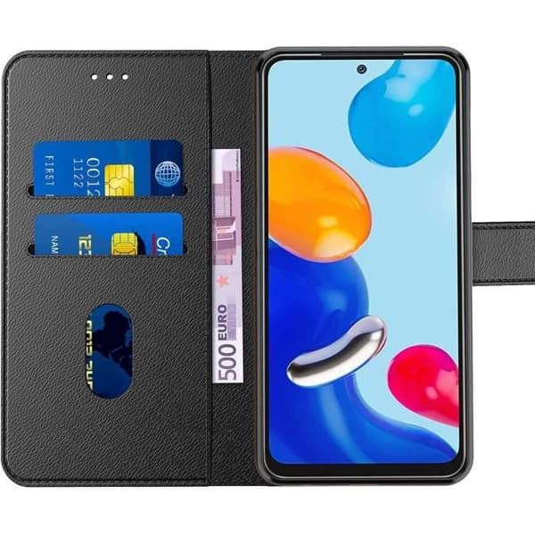 Skyddsfodral - E.F.CONNECTION - för Redmi Note 11/Note 11S - Svart - Läderlook - 360° skydd Svart