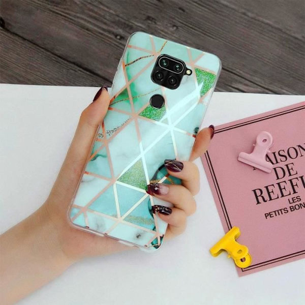 Skyddsfodral för Redmi Note 9S - E.F.CONNECTION - Mjuk - Färgglatt marmormönster - Rosa Grön