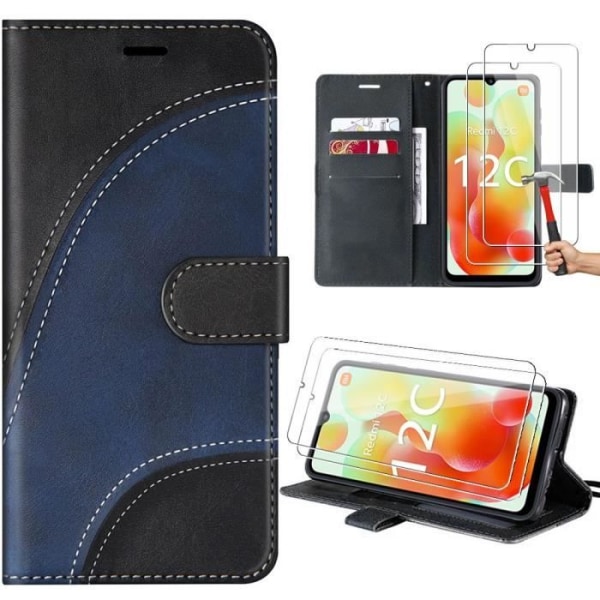 Coque - Xiaomi - Redmi 12C-11A - PU Læder - Abstrakt Mønster - Støttefunktion Svart, Marinblå